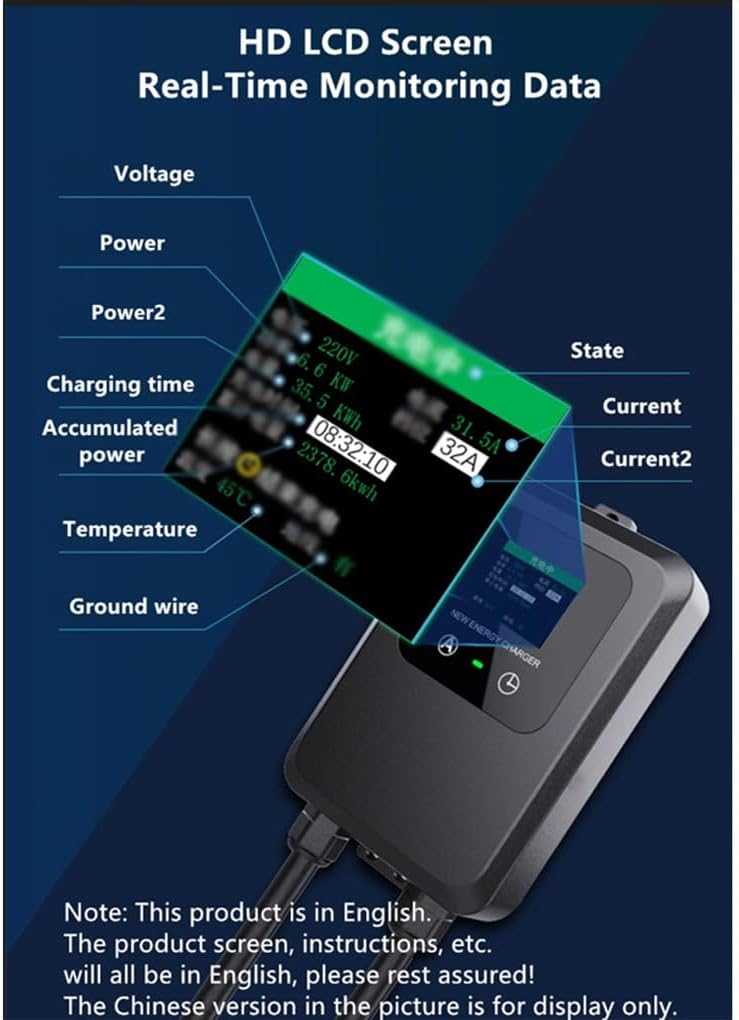 🔌 Wallbox EV 7 kW 32A – Tipo 2 con Display a Colori e Cavo da 5 m